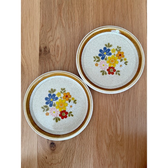 Mikasa Other - Vtg 2x Mikasa Stone Manor Floribunda 8" Salad Plates F5813 - AS IS